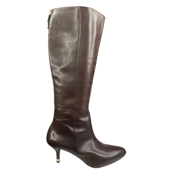 EXCELLENT CONDITION WOMEN’S 10B COACH BROWN FAYTH ZIPPERED-BACK KITTEN HEEL BOOT - Picture 8 of 14